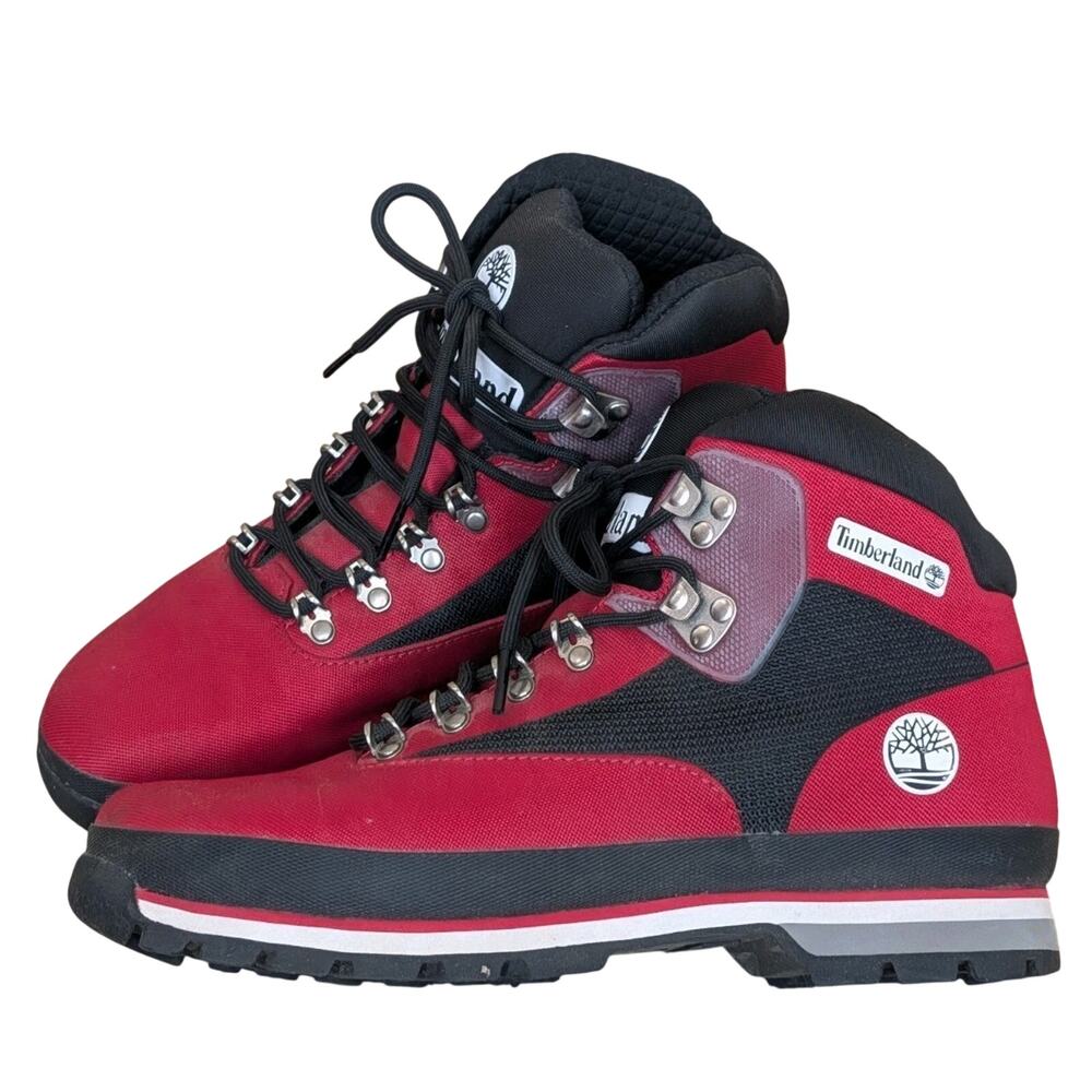 Timberland Euro Hiker Jacquard Boots Red Black A422E Mens Size 8 US 41.5 EU